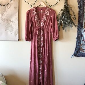 Free People Full-Length Rose Embroidered Dress